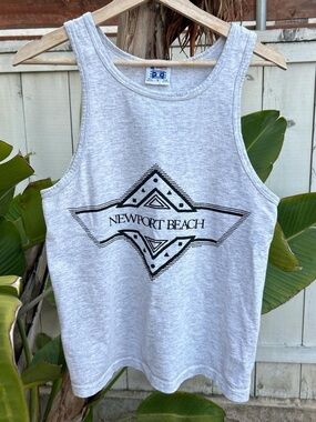 Vintage 90s Newport Beach Tank Top USA Made Small Gray